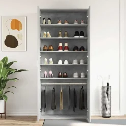 vidaXL Productos Del Hogar-Armario Zapatero con estante Gris Concreto 80 x 39 x 178 cm