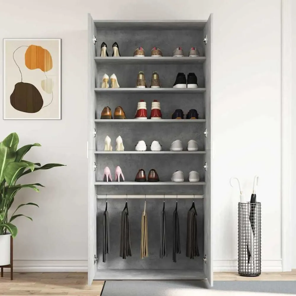 vidaXL Productos Del Hogar-Armario Zapatero con estante Gris Concreto 80 x 39 x 178 cm