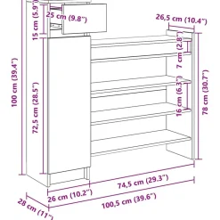 vidaXL Productos Del Hogar-Armario Zapatero con cajón Roble artesanal 100,5 x 28 x 100 cm