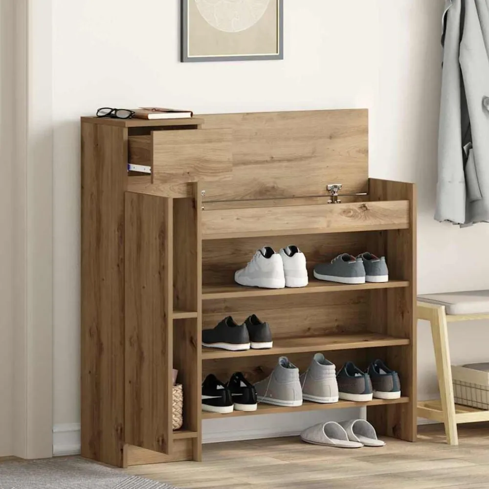 vidaXL Productos Del Hogar-Armario Zapatero con cajón Roble artesanal 100,5 x 28 x 100 cm
