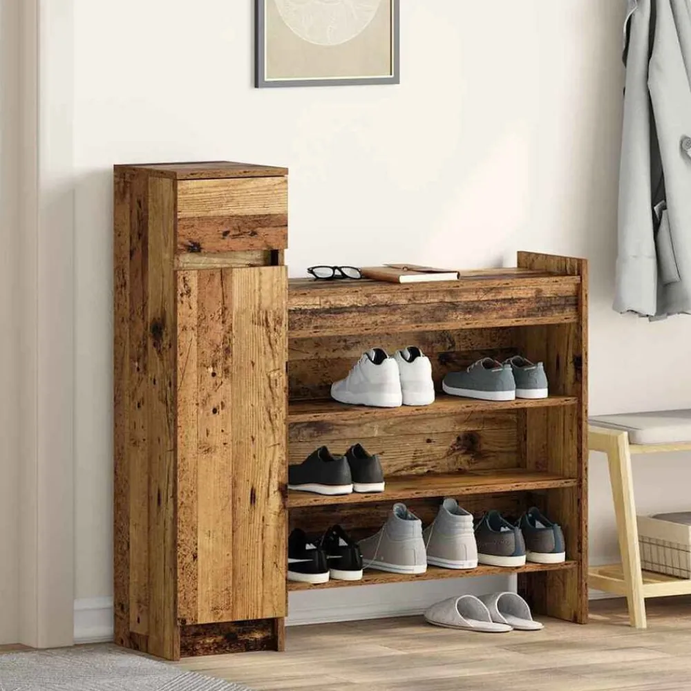 vidaXL Productos Del Hogar-Armario Zapatero con cajón Madera vieja 100,5 x 28 x 100 cm