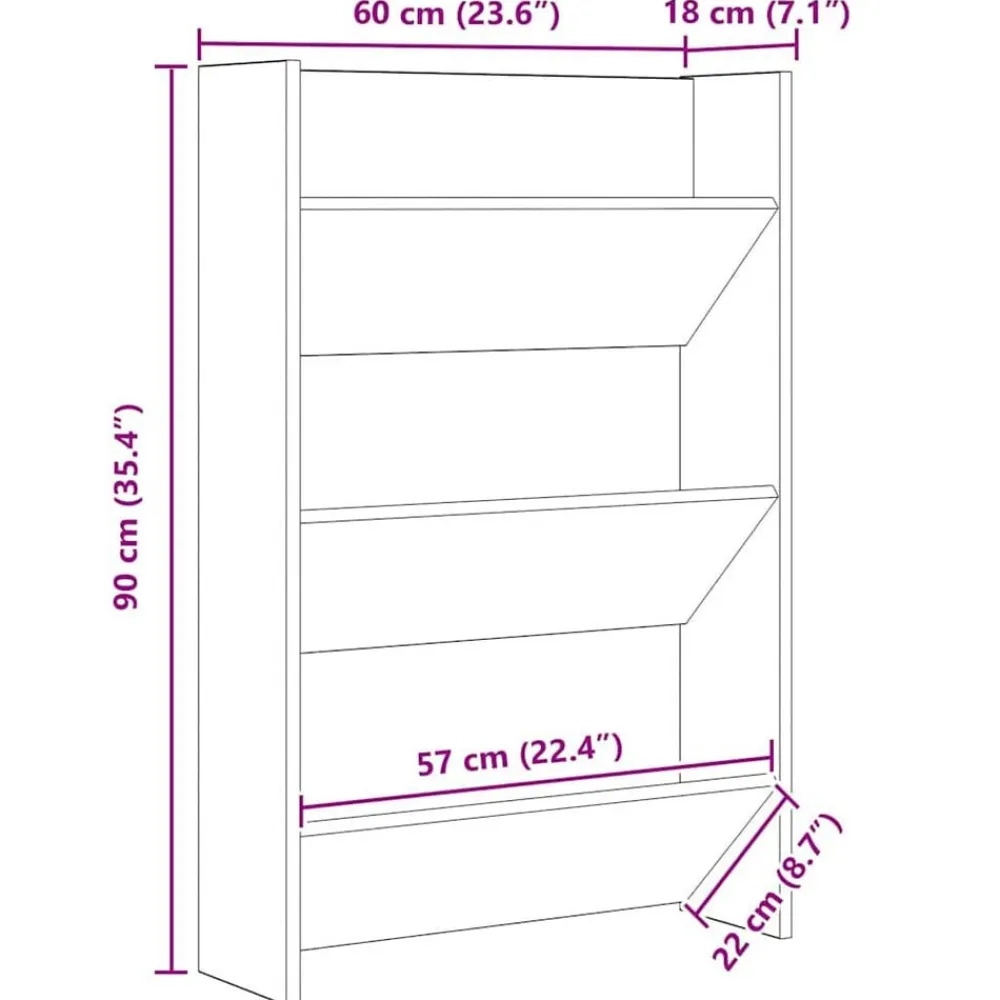 vidaXL Armario Zapatero con estante 60 x 18 x 90 cm Roble negro Clearance
