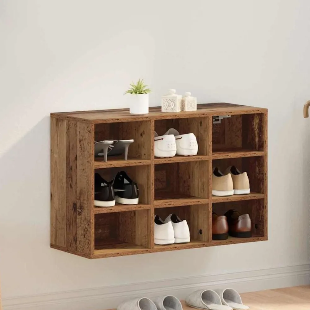 vidaXL Armario Zapatero con estante Madera vieja 77,5 x 30 x 51 cm Madera envejecida Outlet