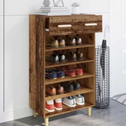 vidaXL Productos Del Hogar-Armario Zapatero con cajón Liso Madera vieja 60 x 35 x 105 cm