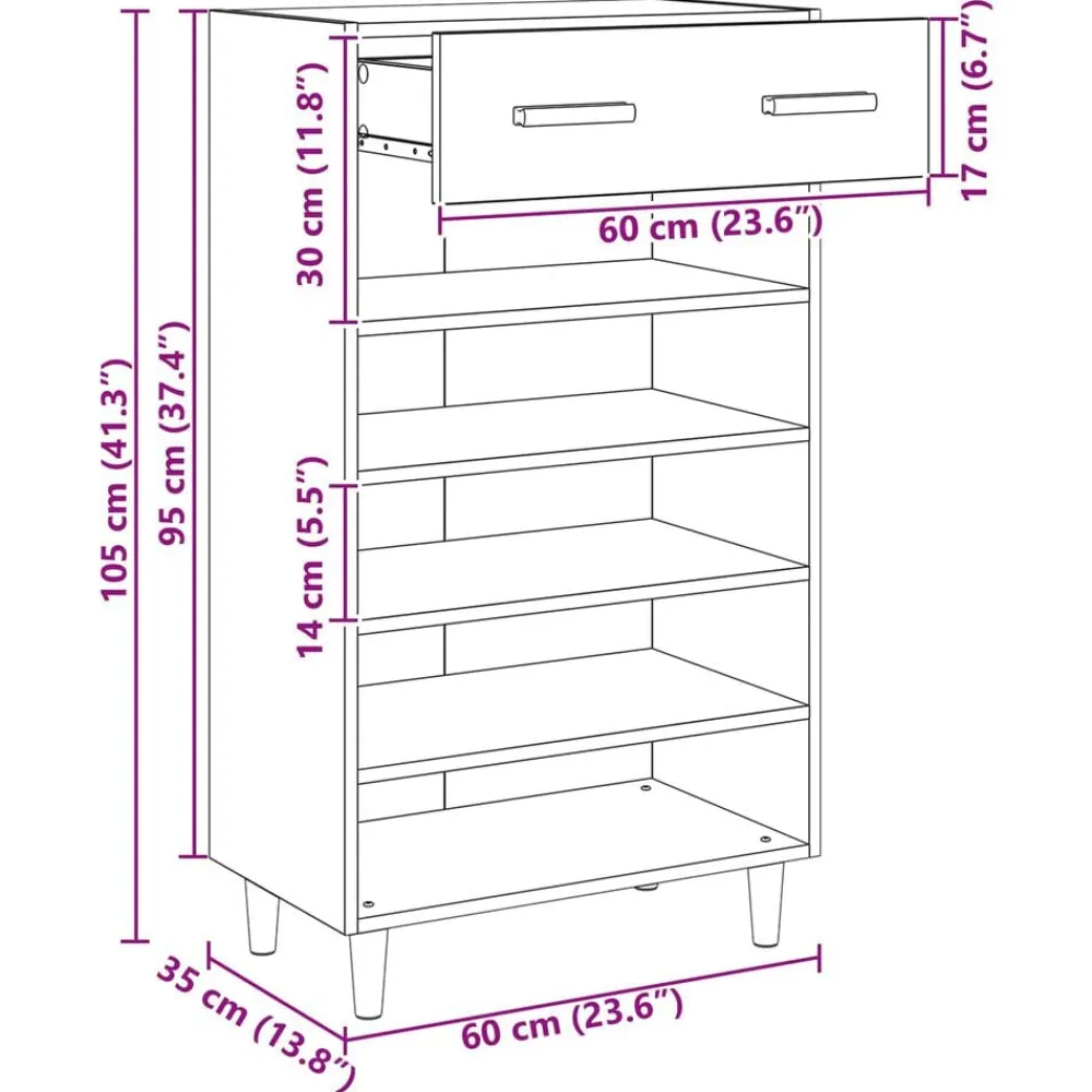 vidaXL Productos Del Hogar-Armario Zapatero con cajón Liso Madera vieja 60 x 35 x 105 cm