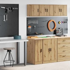 vidaXL Almacenamiento Industrial-Armarios 2 uds para garaje madera ingeniería artesanal roble