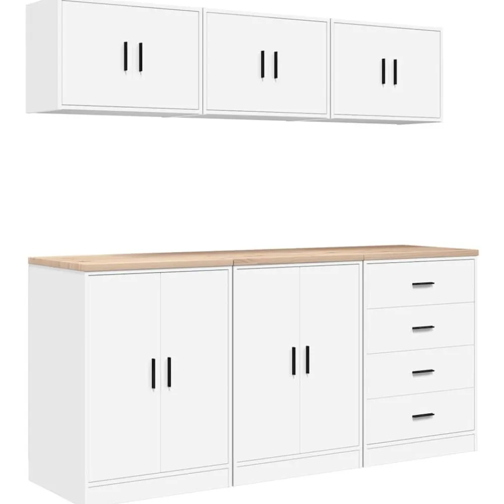 vidaXL Armarios 6 uds para garaje madera de ingeniería Blanco