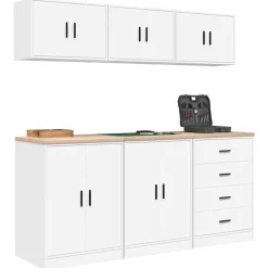 vidaXL Armarios 6 uds para garaje madera de ingeniería Blanco