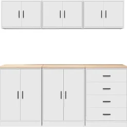 vidaXL Armarios 6 uds para garaje madera de ingeniería Blanco