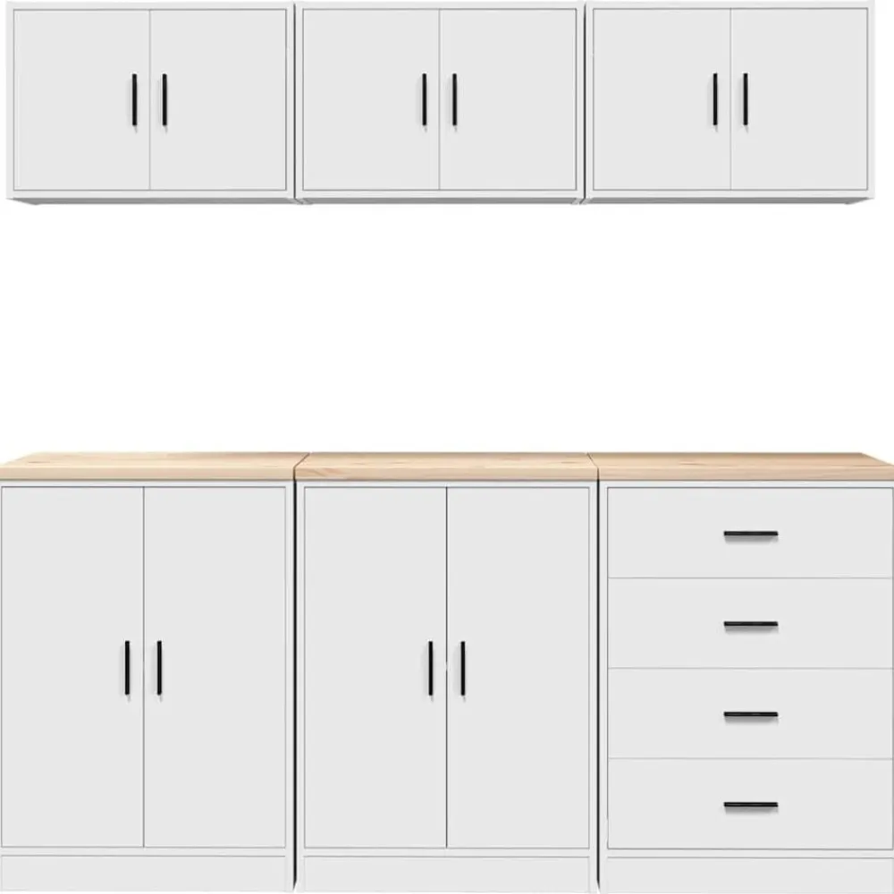 vidaXL Armarios 6 uds para garaje madera de ingeniería Blanco
