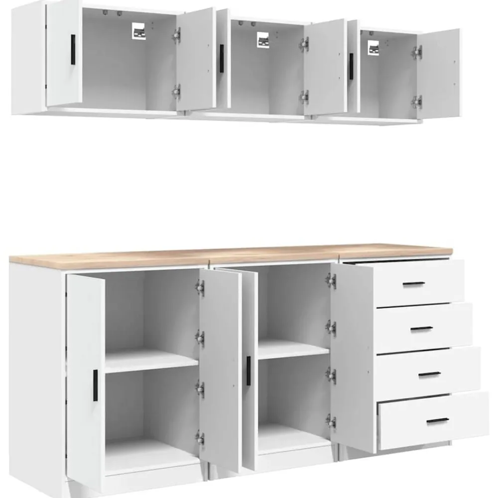 vidaXL Armarios 6 uds para garaje madera de ingeniería Blanco