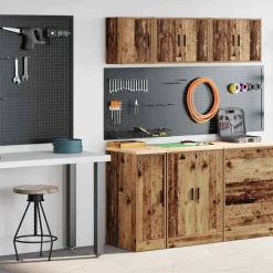 vidaXL Almacenamiento Industrial-Armarios 2 uds para garaje madera ingeniería antigua madera