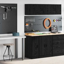 vidaXL Armarios 2 uds para garaje madera de ingeniería Negro Discount