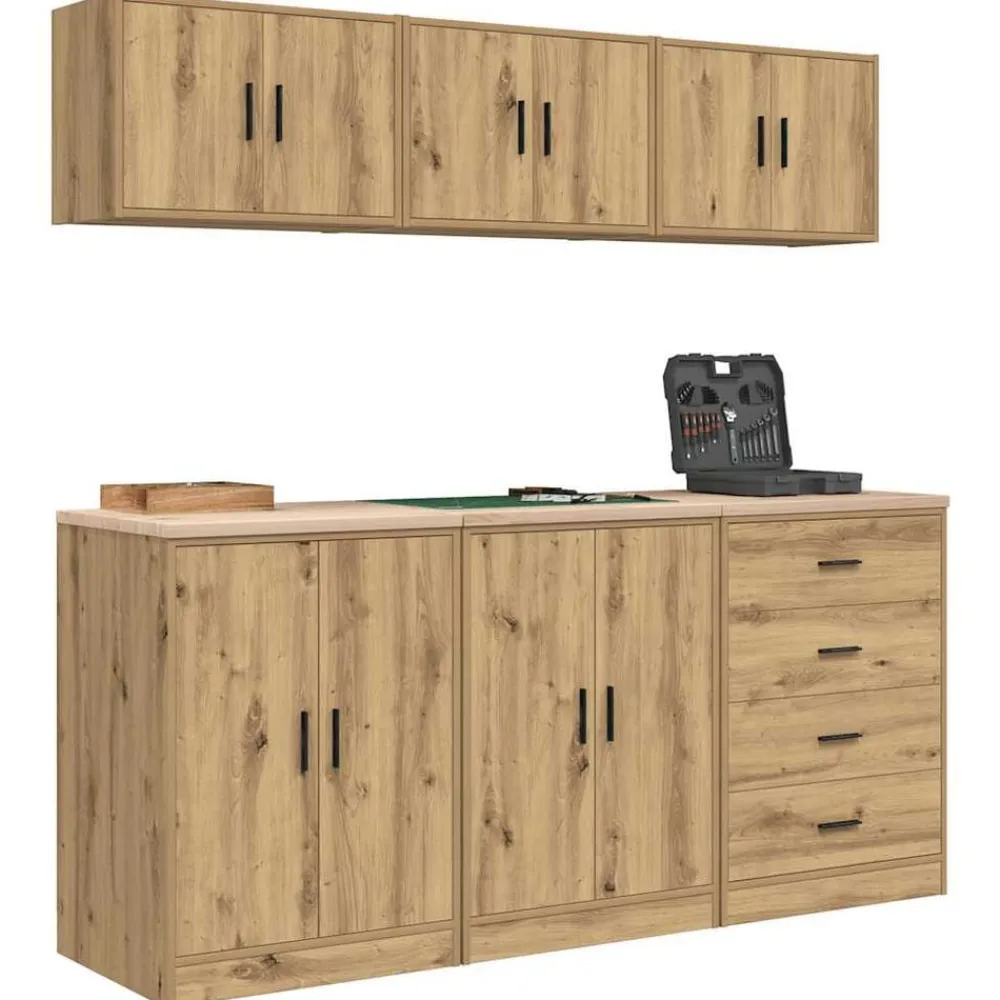 vidaXL Armarios 6 uds para garaje madera ingeniería artesanal roble artisian oak Sale