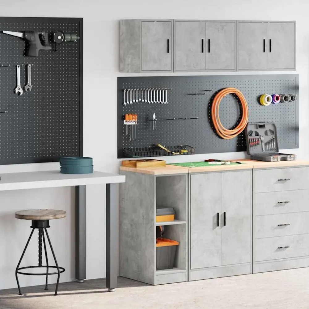 vidaXL Armarios 2 uds para garaje madera de ingeniería ris hormigón Gris hormigón Clearance