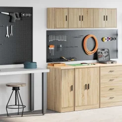 vidaXL Almacenamiento Industrial-Armarios 2 uds para garaje madera de ingeniería