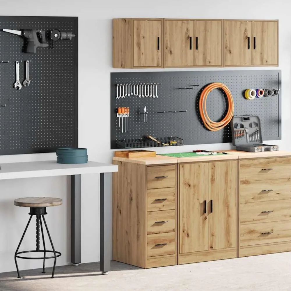 vidaXL Almacenamiento Industrial-Armarios 2 uds para garaje madera ingeniería artesanal roble