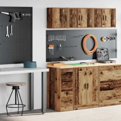 vidaXL Almacenamiento Industrial-Armarios 2 uds para garaje madera ingeniería antigua madera