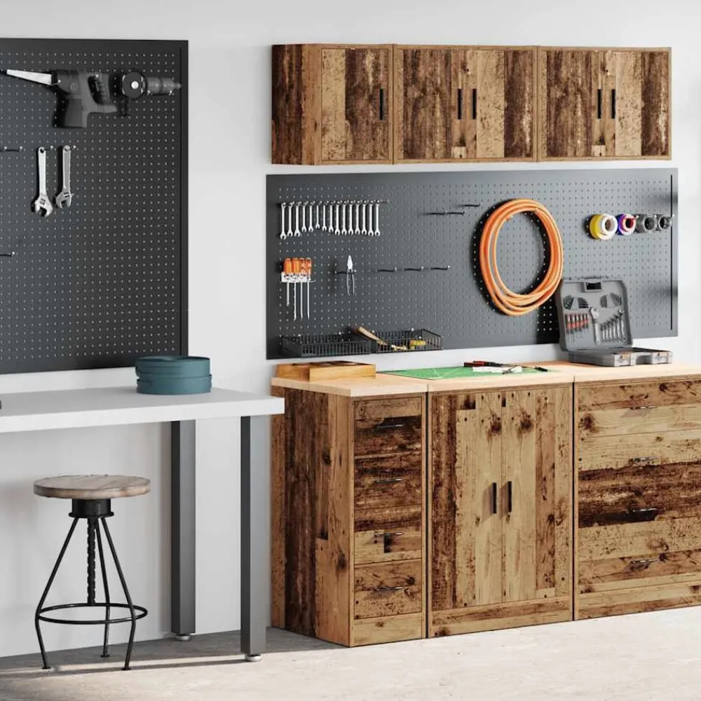 vidaXL Almacenamiento Industrial-Armarios 2 uds para garaje madera ingeniería antigua madera