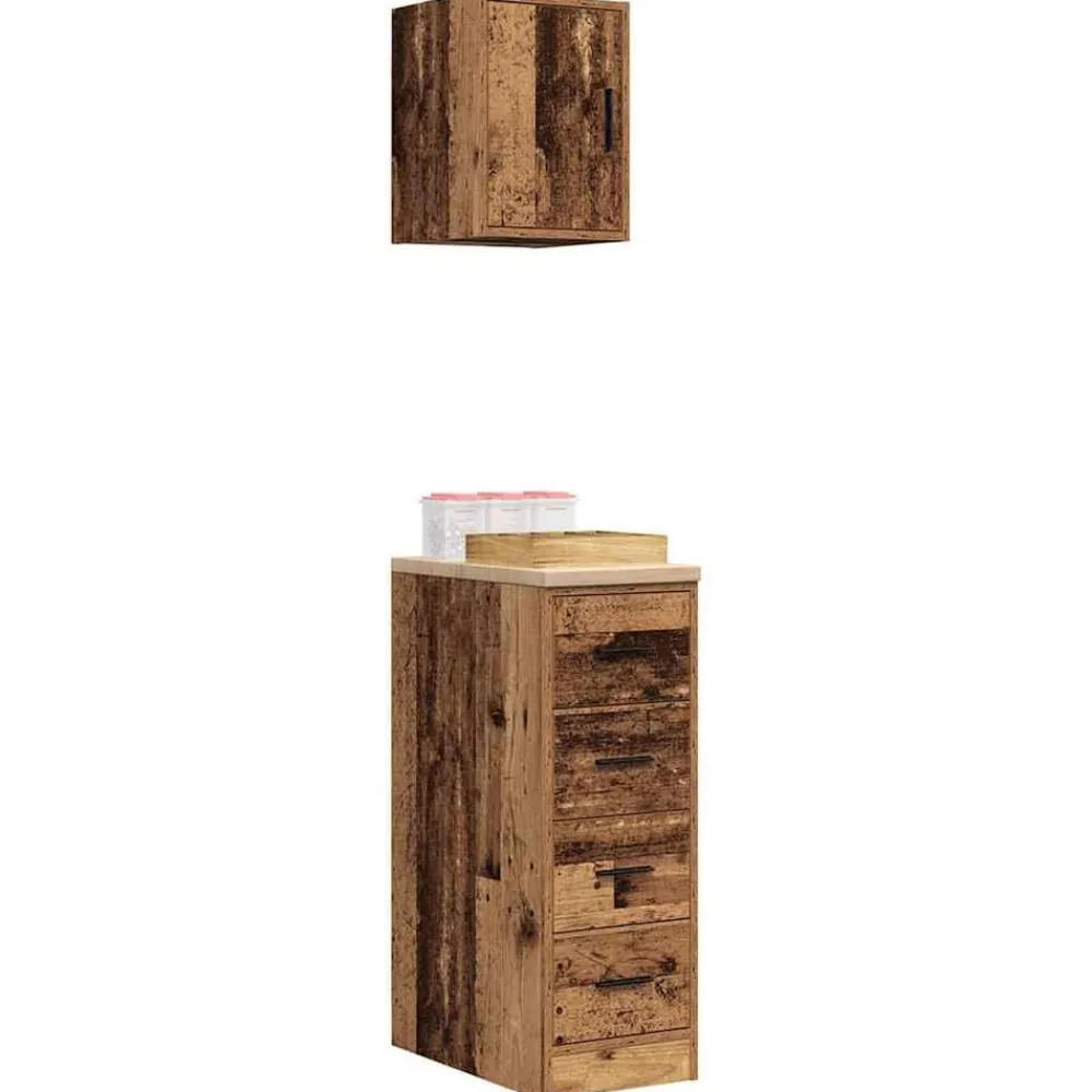 vidaXL Almacenamiento Industrial-Armarios 2 uds para garaje madera ingeniería antigua madera