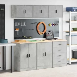 vidaXL Armarios 6 uds para garaje madera de ingeniería ris hormigón Gris hormig&oacute;n Clearance