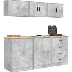 vidaXL Armarios 6 uds para garaje madera de ingeniería ris hormigón Gris hormig&oacute;n Clearance