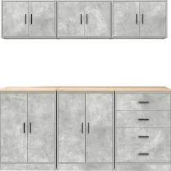vidaXL Armarios 6 uds para garaje madera de ingeniería ris hormigón Gris hormig&oacute;n Clearance