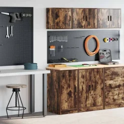 vidaXL Armarios 2 uds para garaje madera ingeniería Roble ahumado Clearance