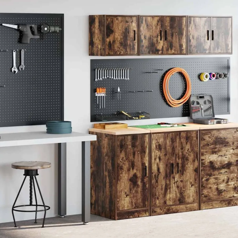 vidaXL Armarios 2 uds para garaje madera ingeniería Roble ahumado Clearance
