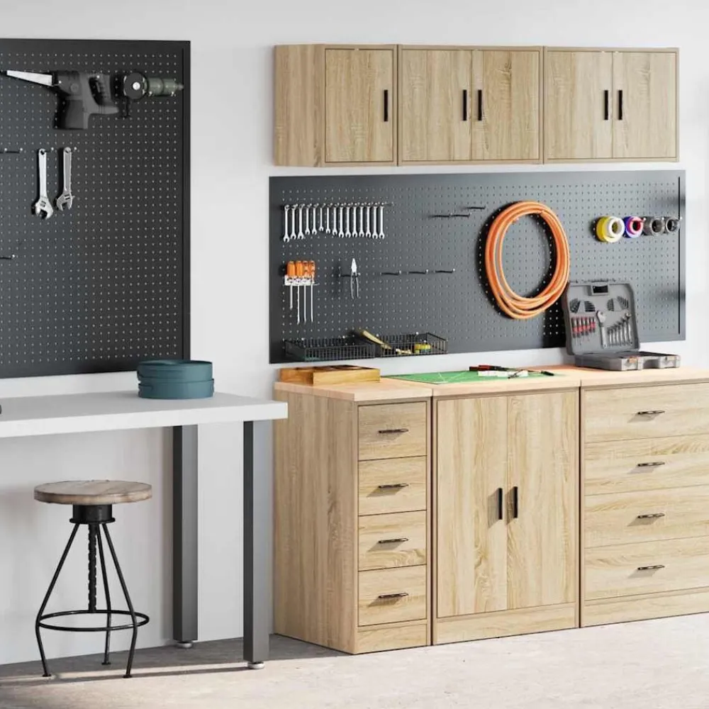 vidaXL Almacenamiento Industrial-Armarios 2 uds para garaje madera de ingeniería