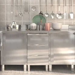vidaXL Armarios de cocina comerciales 3 piezas de acero inoxidable Sale