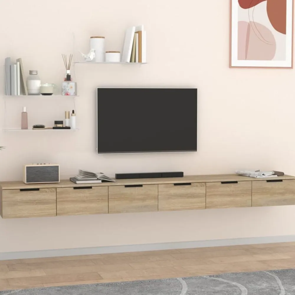 vidaXL Estanterías-Armarios de pared 2 uds contrachapada 102x30x20 cm