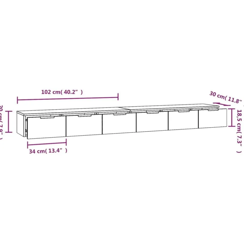 vidaXL Estanterías-Armarios de pared 2 uds contrachapada 102x30x20 cm
