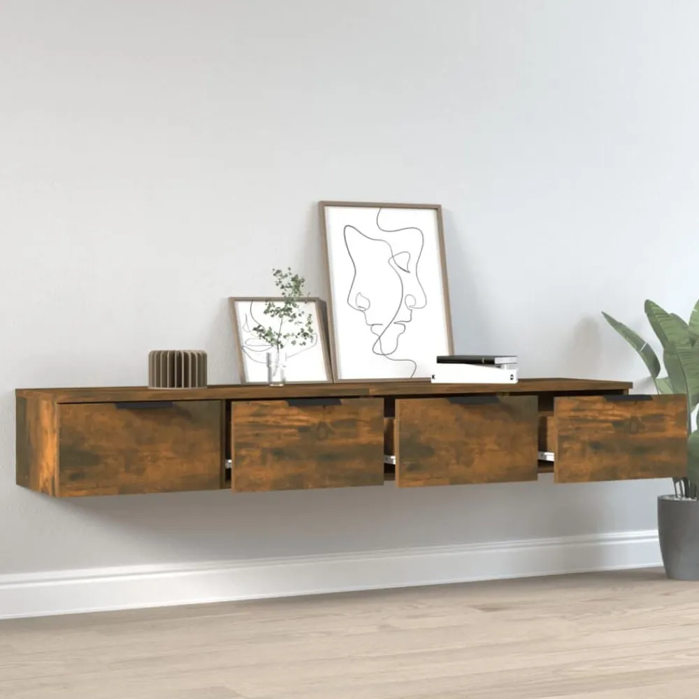 vidaXL Estanterías-Armarios de pared 2 uds contrachapada 68x30x20 cm