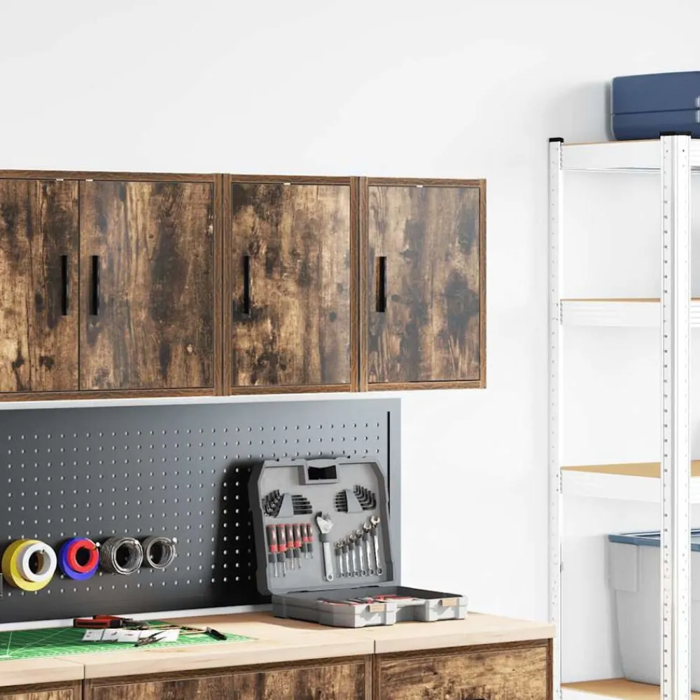 vidaXL Almacenamiento Industrial-Armarios de pared 2 uds para garaje madera