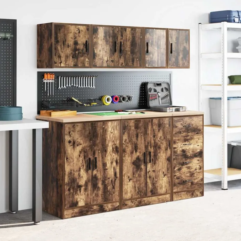 vidaXL Almacenamiento Industrial-Armarios de pared 2 uds para garaje madera