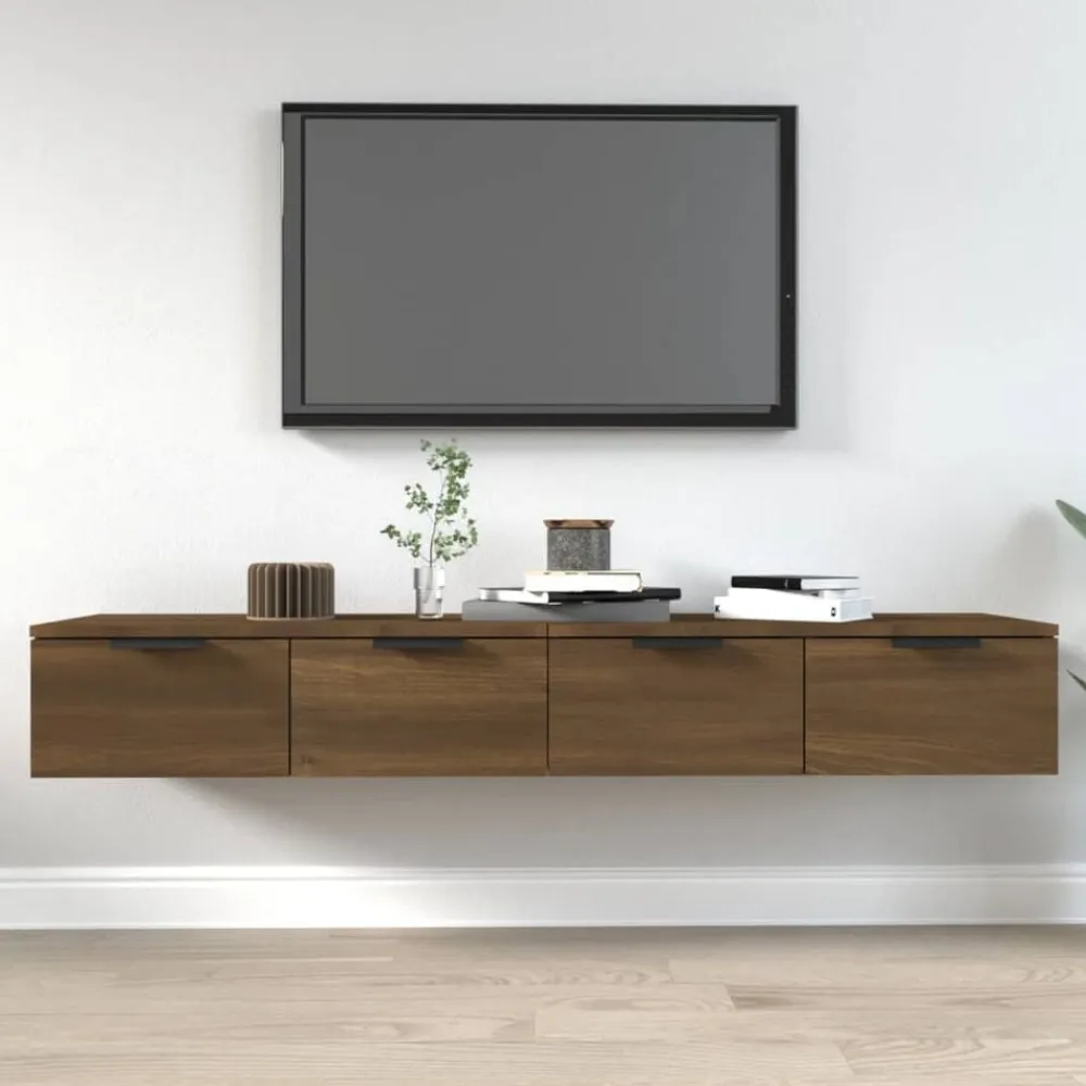 vidaXL Estanterías-Armarios de pared 2 uds contrachapada marrón roble 68x30x20 cm