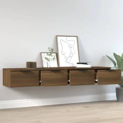 vidaXL Estanterías-Armarios de pared 2 uds contrachapada marrón roble 68x30x20 cm