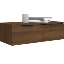 vidaXL Estanterías-Armarios de pared 2 uds contrachapada marrón roble 68x30x20 cm