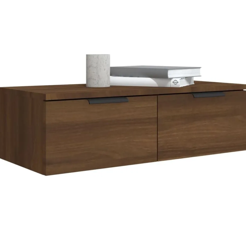 vidaXL Estanterías-Armarios de pared 2 uds contrachapada marrón roble 68x30x20 cm