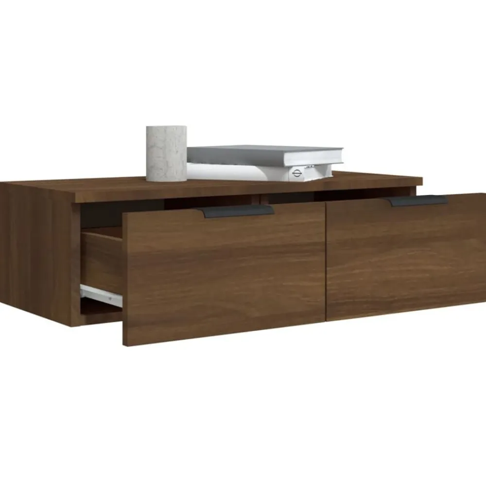 vidaXL Estanterías-Armarios de pared 2 uds contrachapada marrón roble 68x30x20 cm