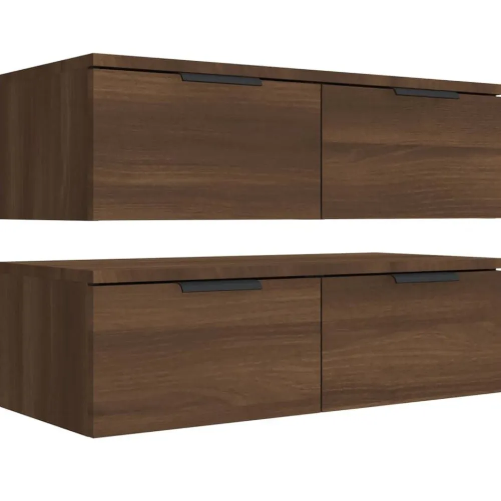 vidaXL Estanterías-Armarios de pared 2 uds contrachapada marrón roble 68x30x20 cm