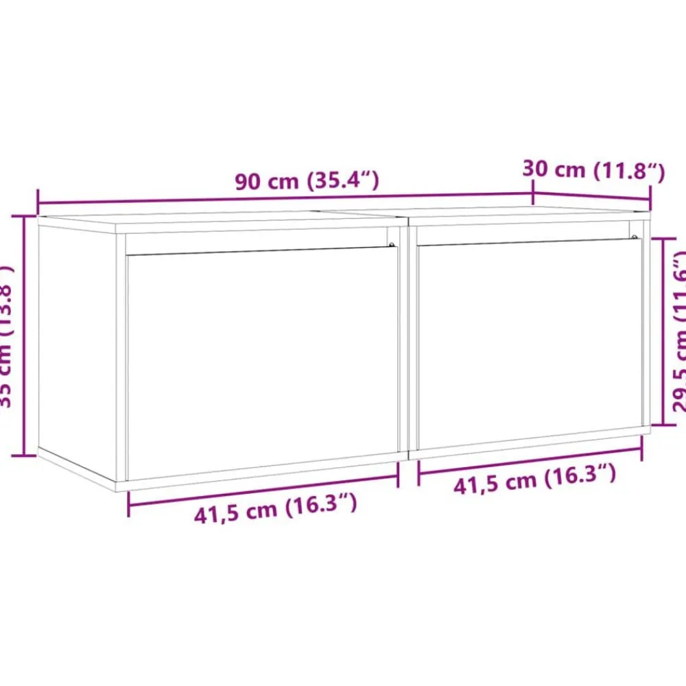 vidaXL Armarios de pared 2 uds madera maciza pino 45x30x35 cm Gris Outlet