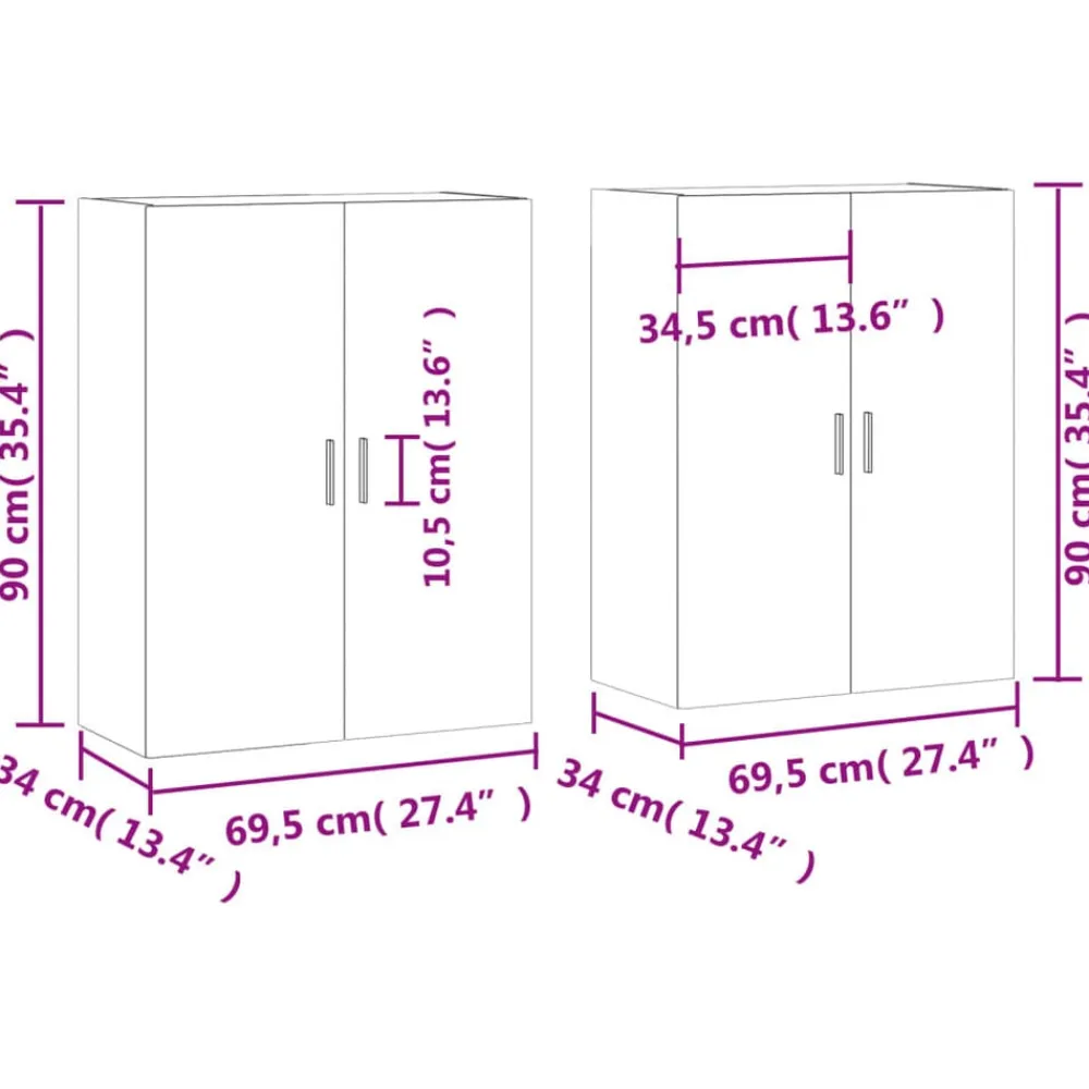 vidaXL Armarios de pared 2 unidades 69,5x34x90 cm Gris sonoma