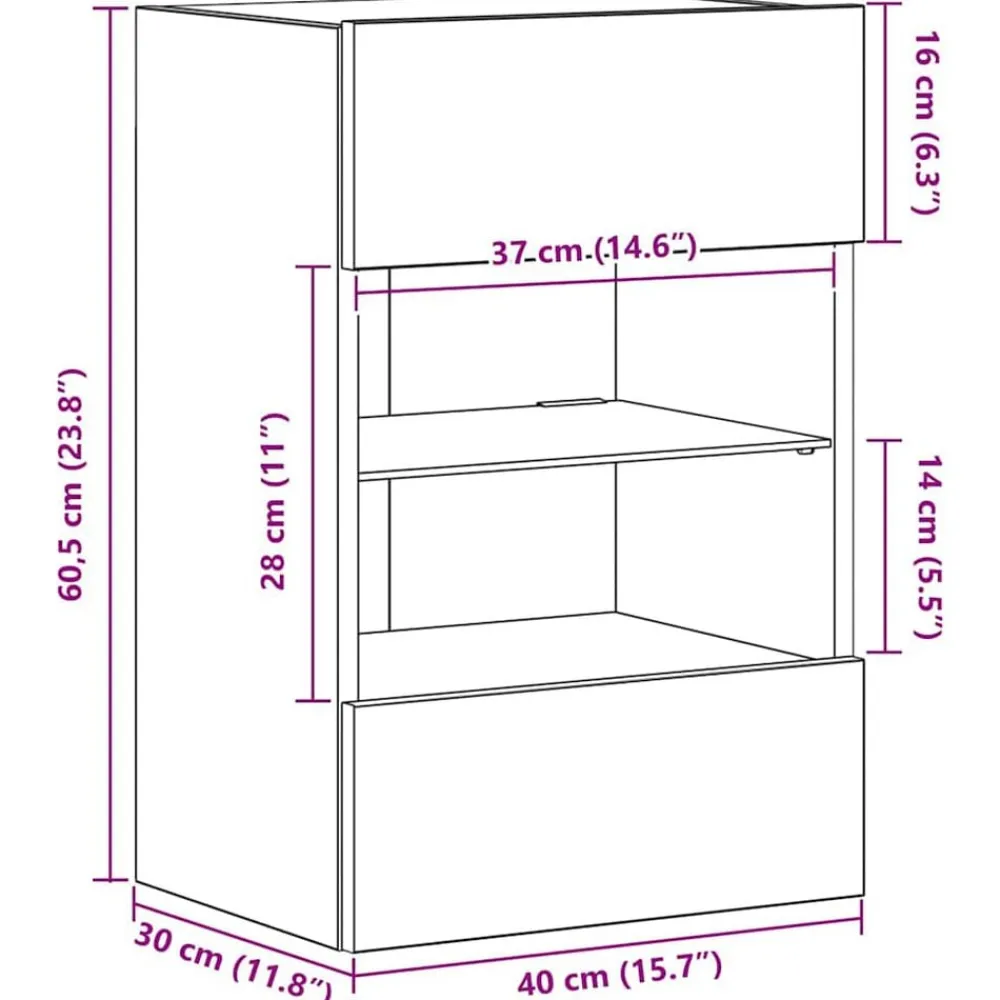 vidaXL Armarios de pared con luces LED para TV 2 uds envejecida 40x30x60,5cm Madera envejecida Online