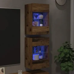 vidaXL Armarios de pared con luces LED para TV 2 uds envejecida 40x30x60,5cm Madera envejecida Online