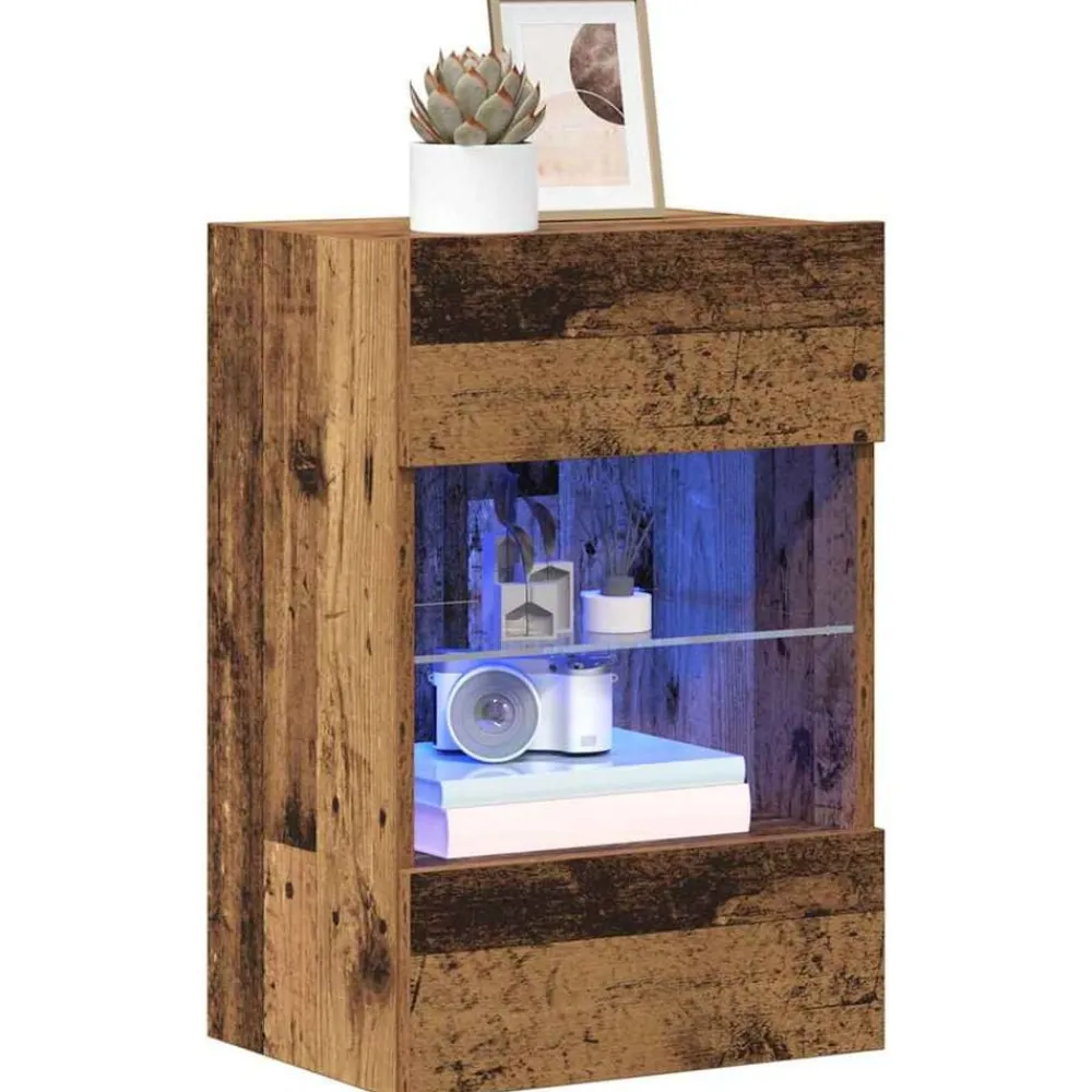 vidaXL Armarios de pared con luces LED para TV 2 uds envejecida 40x30x60,5cm Madera envejecida Online