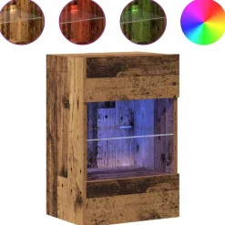 vidaXL Armarios de pared con luces LED para TV 2 uds envejecida 40x30x60,5cm Madera envejecida Online
