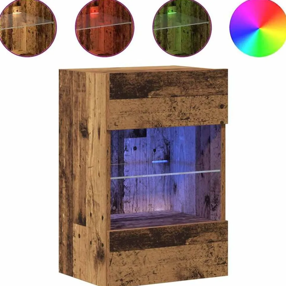 vidaXL Armarios de pared con luces LED para TV 2 uds envejecida 40x30x60,5cm Madera envejecida Online