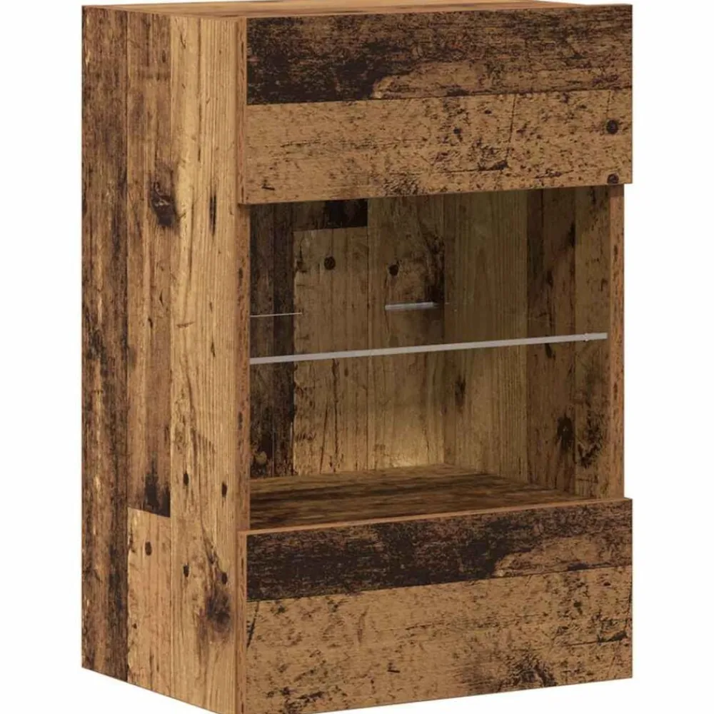 vidaXL Armarios de pared con luces LED para TV 2 uds envejecida 40x30x60,5cm Madera envejecida Online